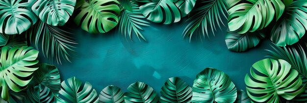 Zdjęcie Śmieszna tropikalna scena przy plaży z palmami i widokiem na ocean przywołuje spokojny i relaksujący nastrój wakacyjny