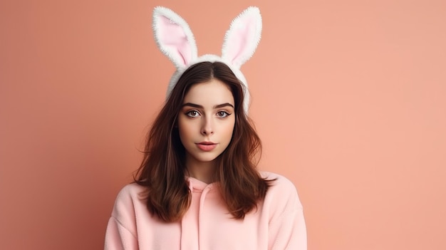 Śmieszne Easter bunny dziewczyna z uszami generatywne AI