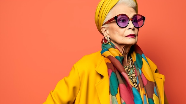 Śmieszne portrety babci Starsza kobieta ubrana elegancko na specjalne wydarzenie Moda babci m.in