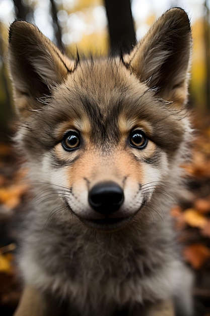 Śmieszne słodkie dziecko wilk selfie fotografii z bliska