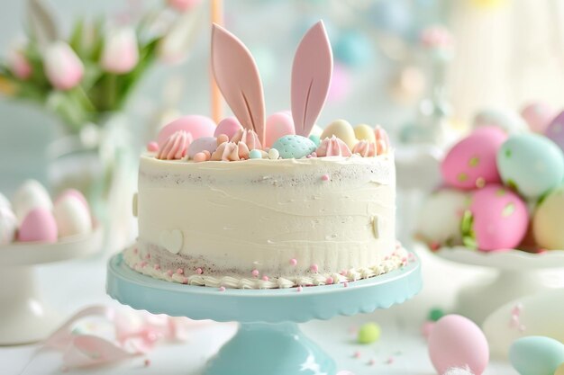 Śmieszne święto Wielkanocne Uroczystości Ucho królika na wierzchu ciasta dodające odrobinę magii