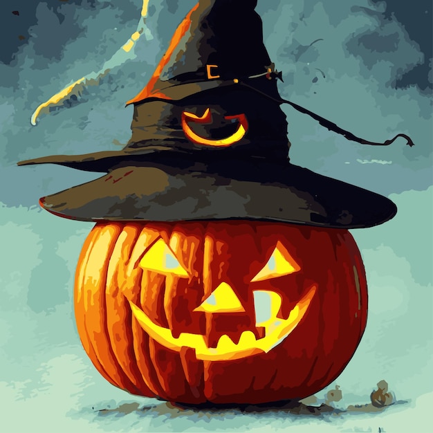 Śmieszne tło dyni Halloween z kapeluszem jego głowa styl fantasy Ilustracja wektorowa do druku plakatu pocztówki