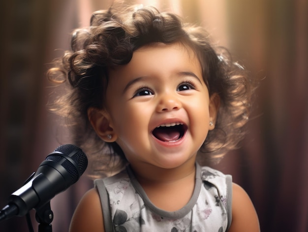 śmieszne uśmiechnięte dziecko jako piosenkarka
