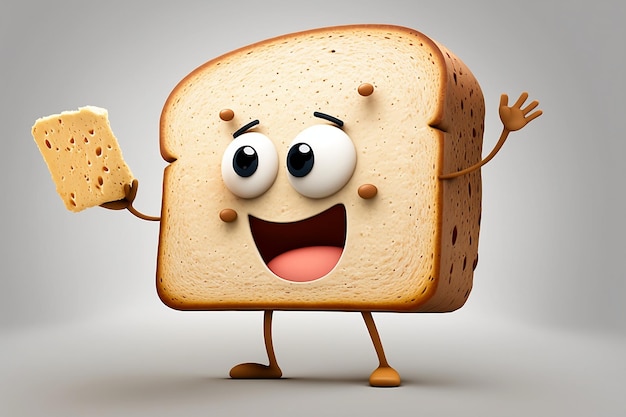 Śmieszny chleb jako urocza postać z kreskówki