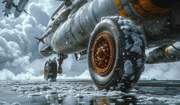 Zdjęcie Śmigłowiec wojskowy na pasie startowym. samolot jest pokryty śniegiem.