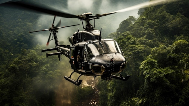 Śmigłowiec wojskowy OH58D Kiowa Warrior w akcji w dżungli