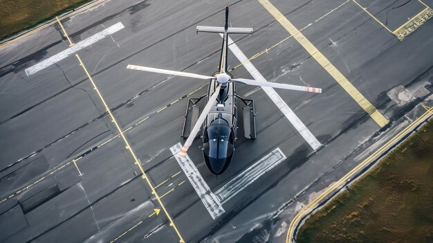 śmigłowiec zaparkowany na pasie startowym lotniska w ciągu dnia