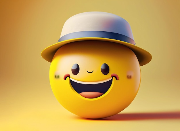 Zdjęcie smiley emoji noszący kapelusz na żółtym tle światowy dzień uśmiechu