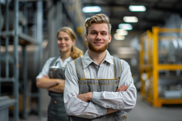 Zdjęcie smiling person young standing together portrait of staff inside modern job smiling to camera