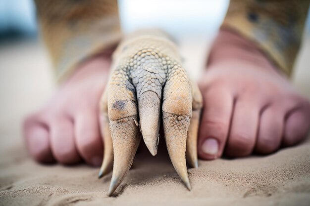 Zdjęcie smok komodo z pazurami w piasku na plaży