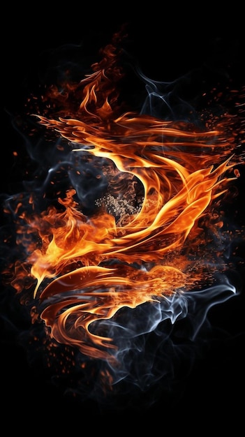 Zdjęcie smok oddycha płomieniem strumień ognia izolowany na czarnym