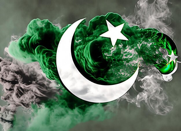 Zdjęcie smokey i eksplozja abstrakcyjna sztuki w tle flagi pakistanu