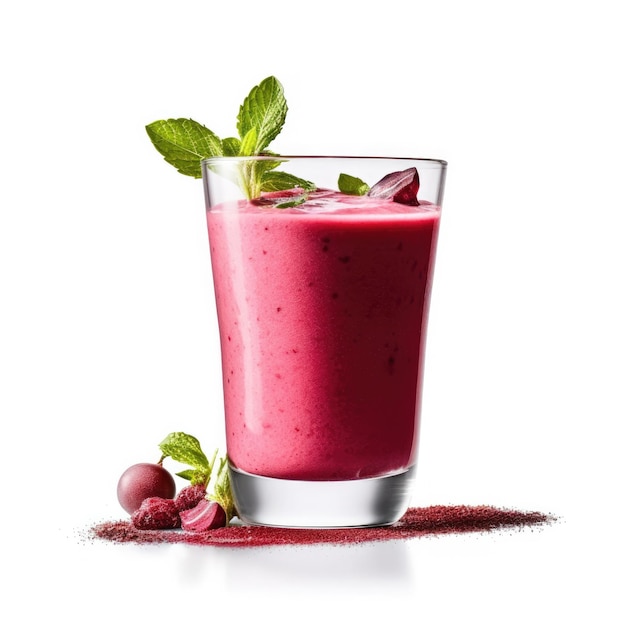 Smoothie Beetroot lassi milkshake z burakami owocowymi w odosobnionym białym tle studio strzał