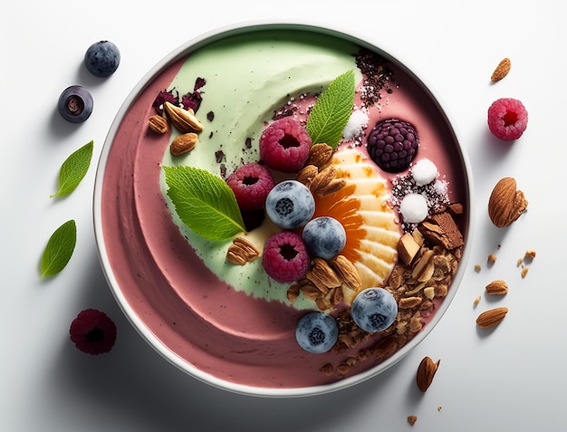 Smoothie Bowl Kolorowe i pyszne danie śniadaniowe stworzone za pomocą generatywnej sztucznej inteligencji