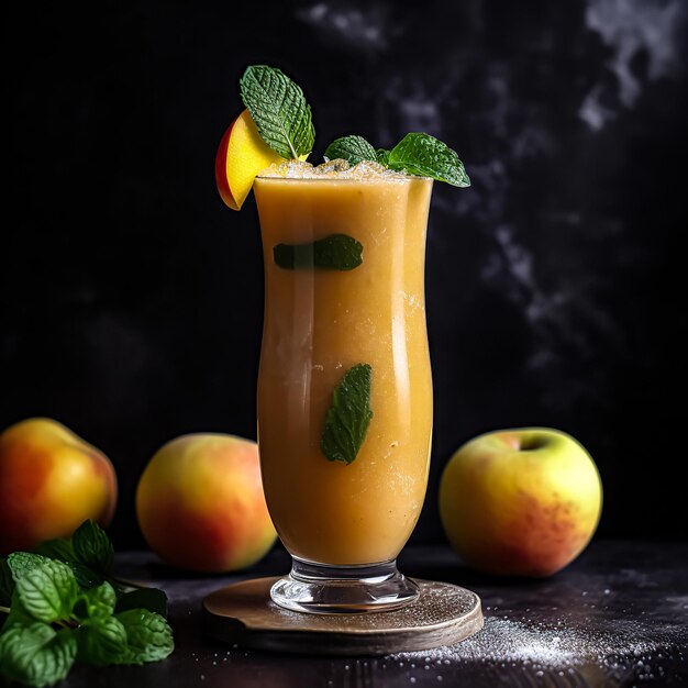 Smoothie jabłkowo-pomarańczowo-miętowe z lodem w wysokiej szklance