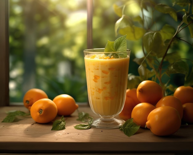 Smoothie Physalis lassi milkshake z zmieloną wiśnią w studyjnej restauracji z ogrodem