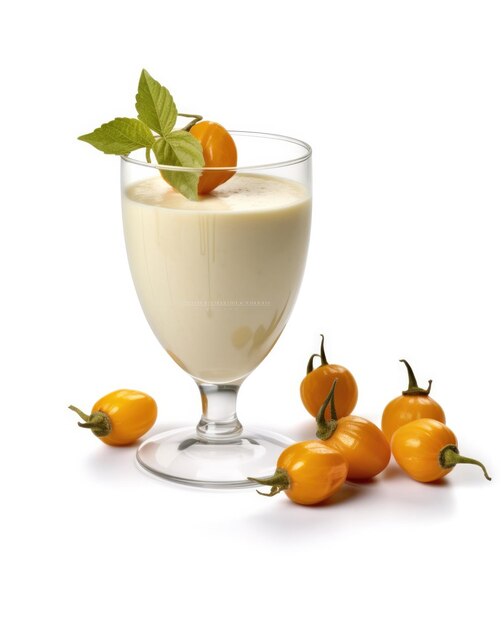 Smoothie Physalis lassi milkshake z zmielonymi owocami wiśni w odosobnionym białym tle studio strzał