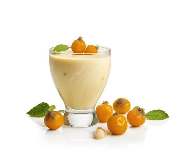 Smoothie Physalis lassi milkshake z zmielonymi owocami wiśni w odosobnionym białym tle studio strzał