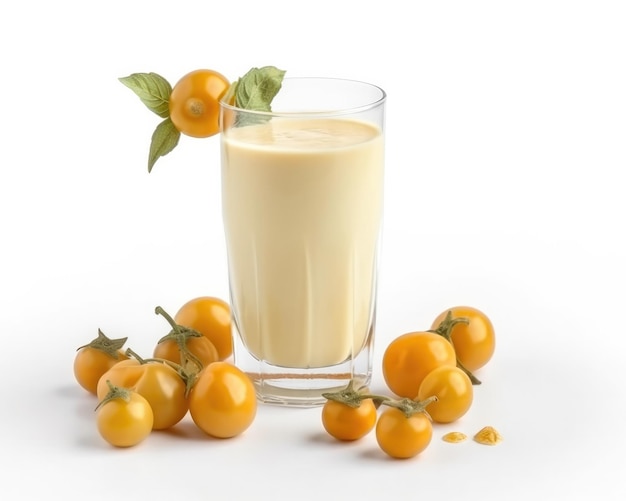 Smoothie Physalis lassi milkshake z zmielonymi owocami wiśni w odosobnionym białym tle studio strzał