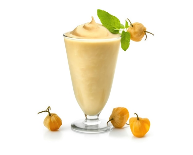 Smoothie Physalis lassi milkshake z zmielonymi owocami wiśni w odosobnionym białym tle studio strzał