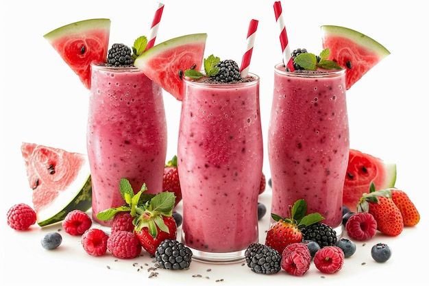 Smoothie z arbuzami na białym tle