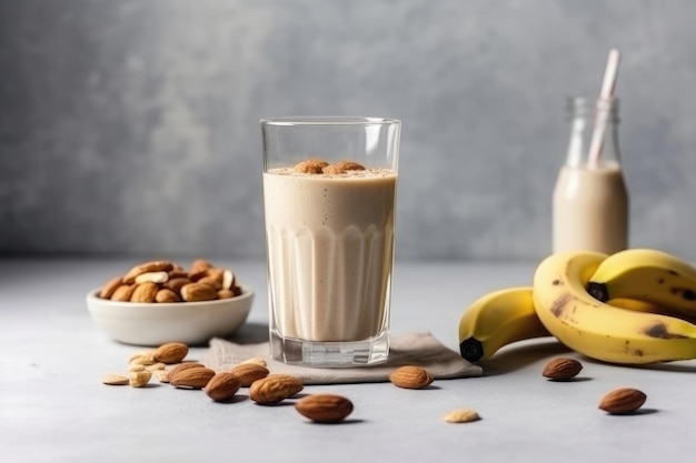 Smoothie z orzechami bananowymi na białym tle Minimalistyczny styl generatywny AI