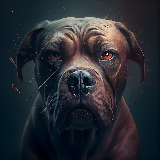 Smutny pies rasy Dogue de Bordeaux na ciemnym tle