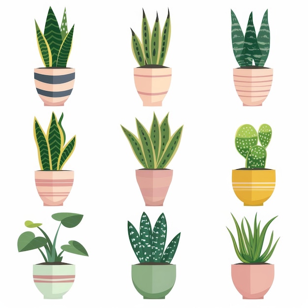 Snake Plant Pot Plant Icon Set Sansevieria Plant Flat Design Abstract Symbol Sansevierii