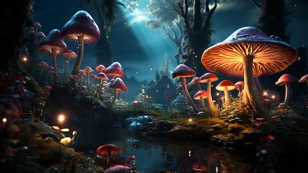 Śniące grzyby w magicznym lesie.