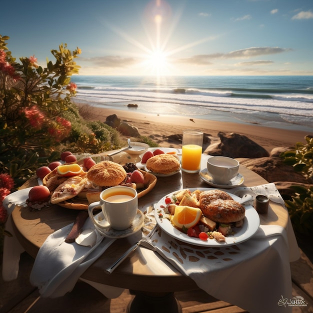 śniadanie w restauracji na plaży