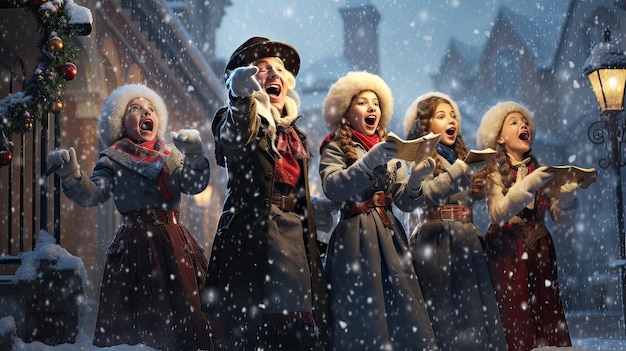 Zdjęcie Śnieg dzieli się darem radosnych melodii śnieżne kolędy świąteczne radość radosne melodie zimowa magia generowana przez ai