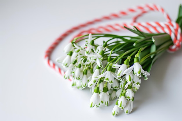 Zdjęcie Śnieżki na białym tle z czerwoną i białą liną