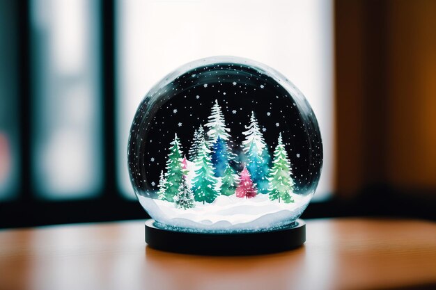 Śnieżna kula z kulą śnieżną ze sceną bożonarodzeniową pośrodku.