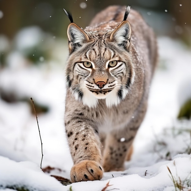 Śnieżna natura Łys twarzy spacer Zimowa przyroda w Europie Ai generatywny