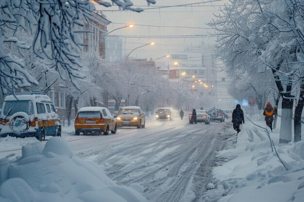 Śnieżna ulica w Magadanie na Syberii, na Dalekim Wschodzie Rosji