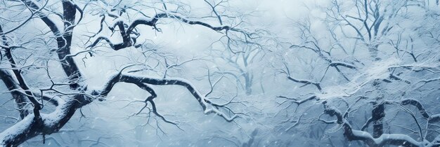 Śnieżne gałęzie drzew w spokojnym zimowym krainie cudów Zimowa cisza śnieżny las zimna pogoda przyciąga naturalne piękno spokojna śnieżna scena generowana przez sztuczną inteligencję