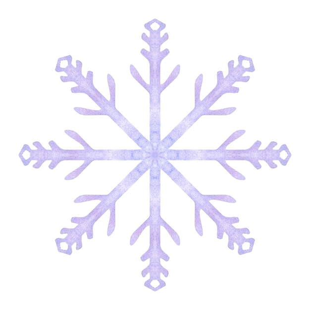 Zdjęcie Śnieżne płatki niebieskie liliowe kryształy mrozu symbol zimy zimnej pogody karta świąteczna nowego roku i bożego narodzenia ręcznie narysowana ilustracja akwarelowa izolowana na białym tle