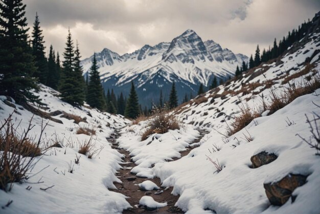Zdjęcie Śnieżne szlaki górskie wiatrów w kierunku malowniczych szczytów zimy