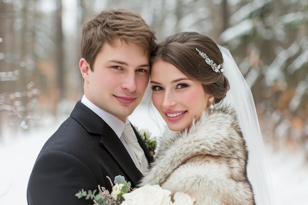 Śnieżne uściski nowożeńców w zimowym kraju cudów