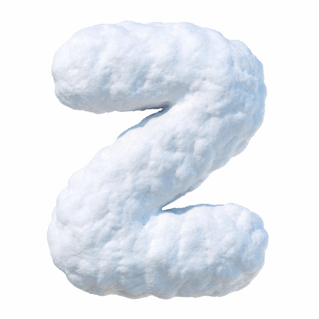 Śnieżny alfabet z literami Z. List ze śniegu. Zimowa czcionka na białym tle