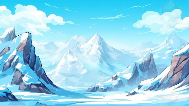 Śnieżny krajobraz górski z kilkoma chmurami i kilkoma górami pokrytymi śniegiem generatywne ai