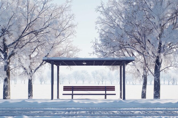 Zdjęcie Śnieżny park z ławką i schronieniem