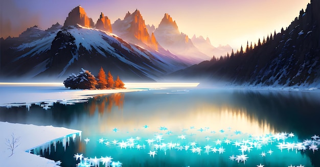 Snow Frozen Icy Scenery in Winter Tapeta z masywnym arktycznym krajobrazem lodowca Generative AI dla instagram facebook wall painting