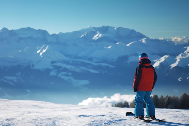 Snowboarder na tle górskiej panoramy