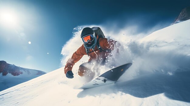 Snowboarder zjeżdżający po zboczu góry
