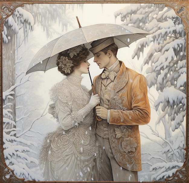 Snowfall's Silent Embrace Vintage Elegance w białym i brązu