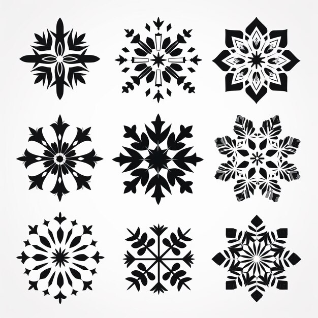 Snowflakes Black And White Set Vector Art na białym tle