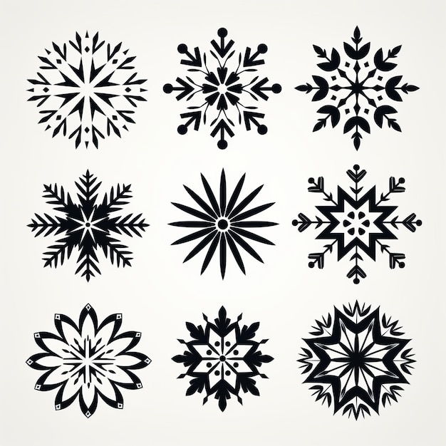 Snowflakes Black And White Set Vector Art na białym tle