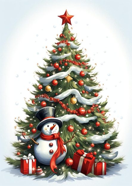 Snowman Tree Toppers akwarela zimowa granica