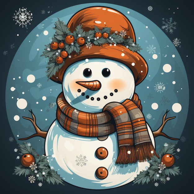 Snowman W Stylu Retro, Ilustracja Do Vintage Kartek świątecznych